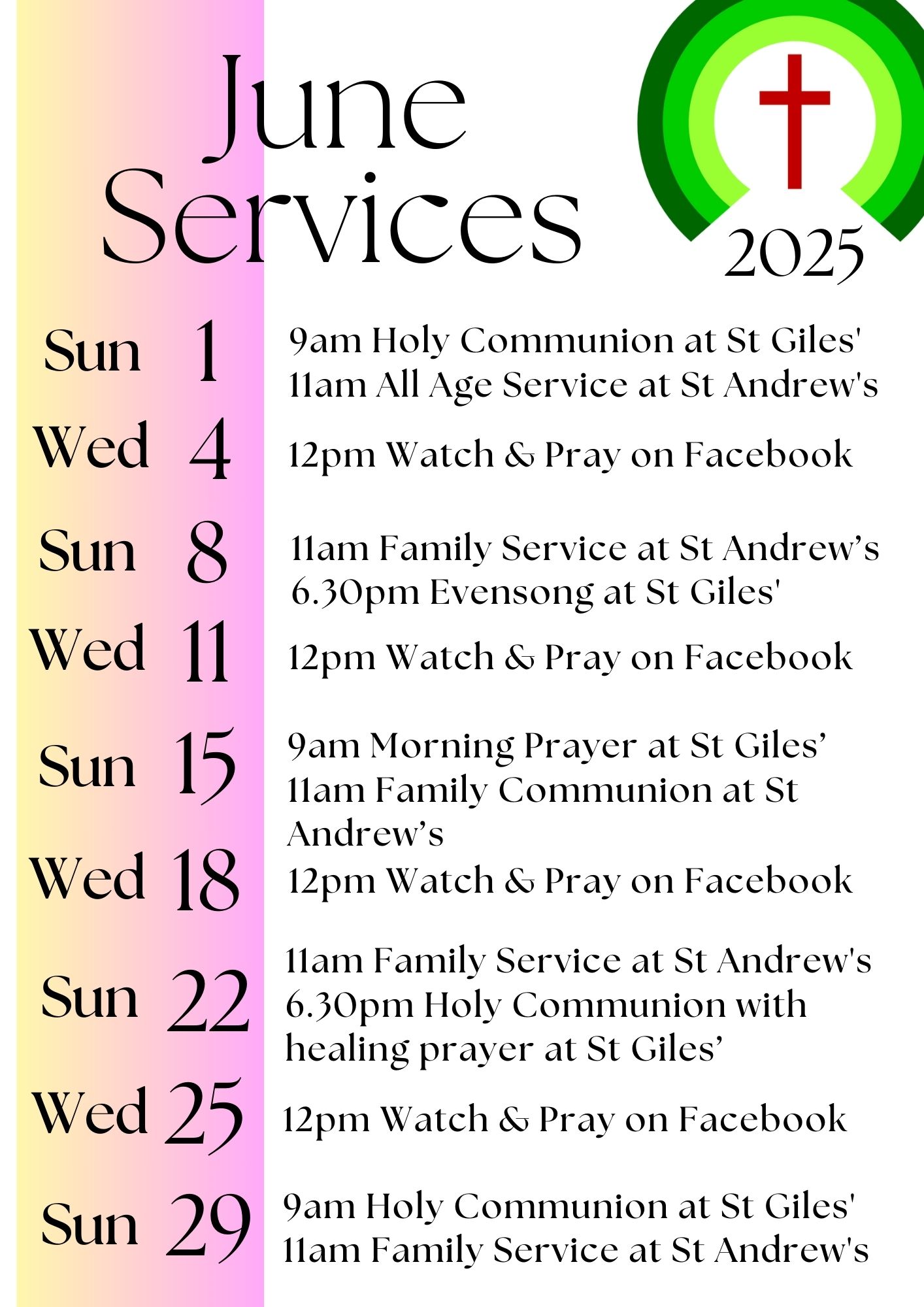 Service Calendar June 2025