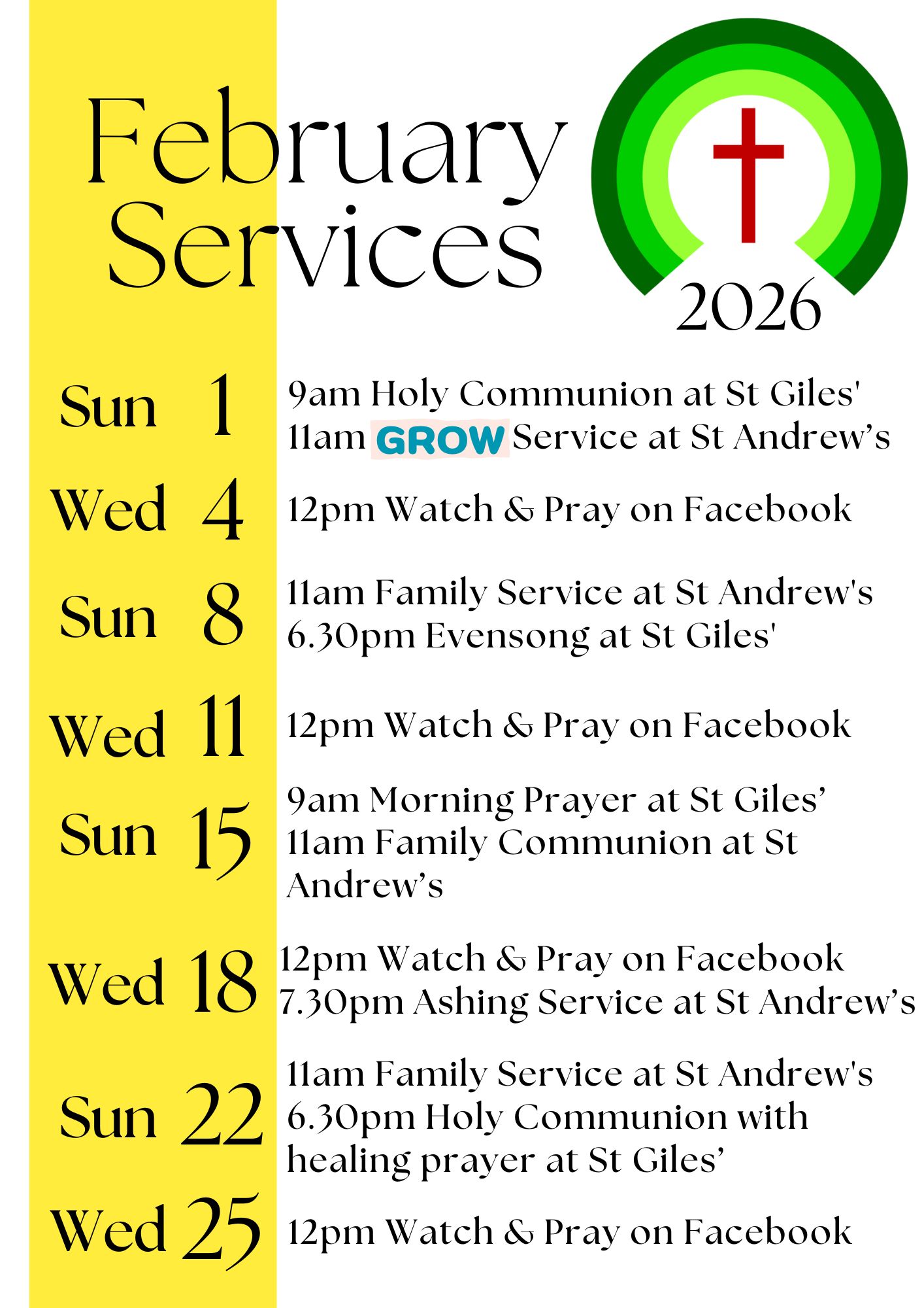 Service Calendar February 2026