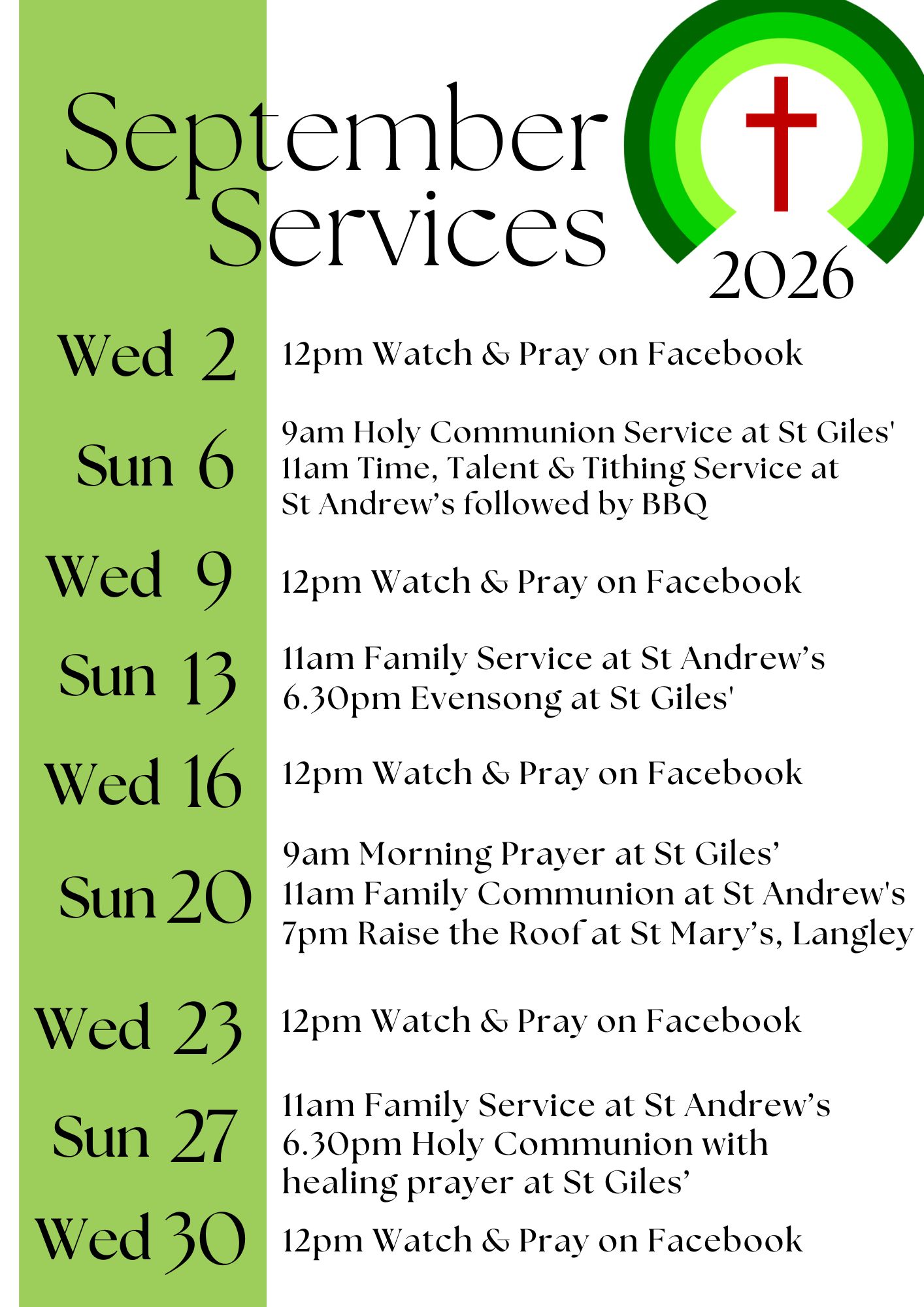 Service Calendar September 202